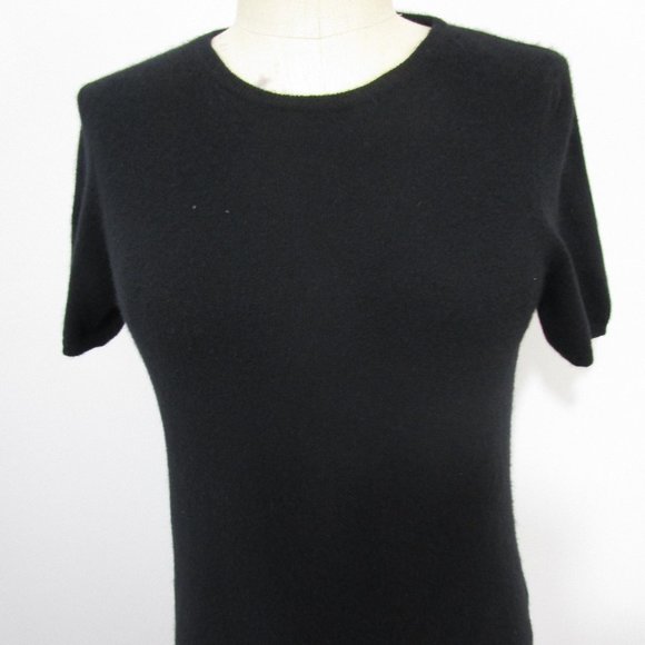 M Black CASHMERE Pullover Knit Sweater Short Sleeve Cuddly Fuzzy - Picture 1 of 8